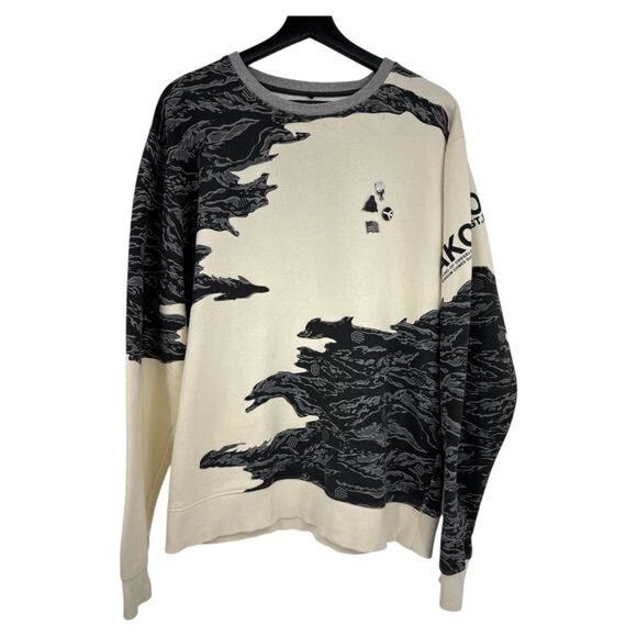 Akoo Sweatshirt Mens Size XL Crew Neck Cream Black camouflage graphicstreetwear - Picture 4 of 13